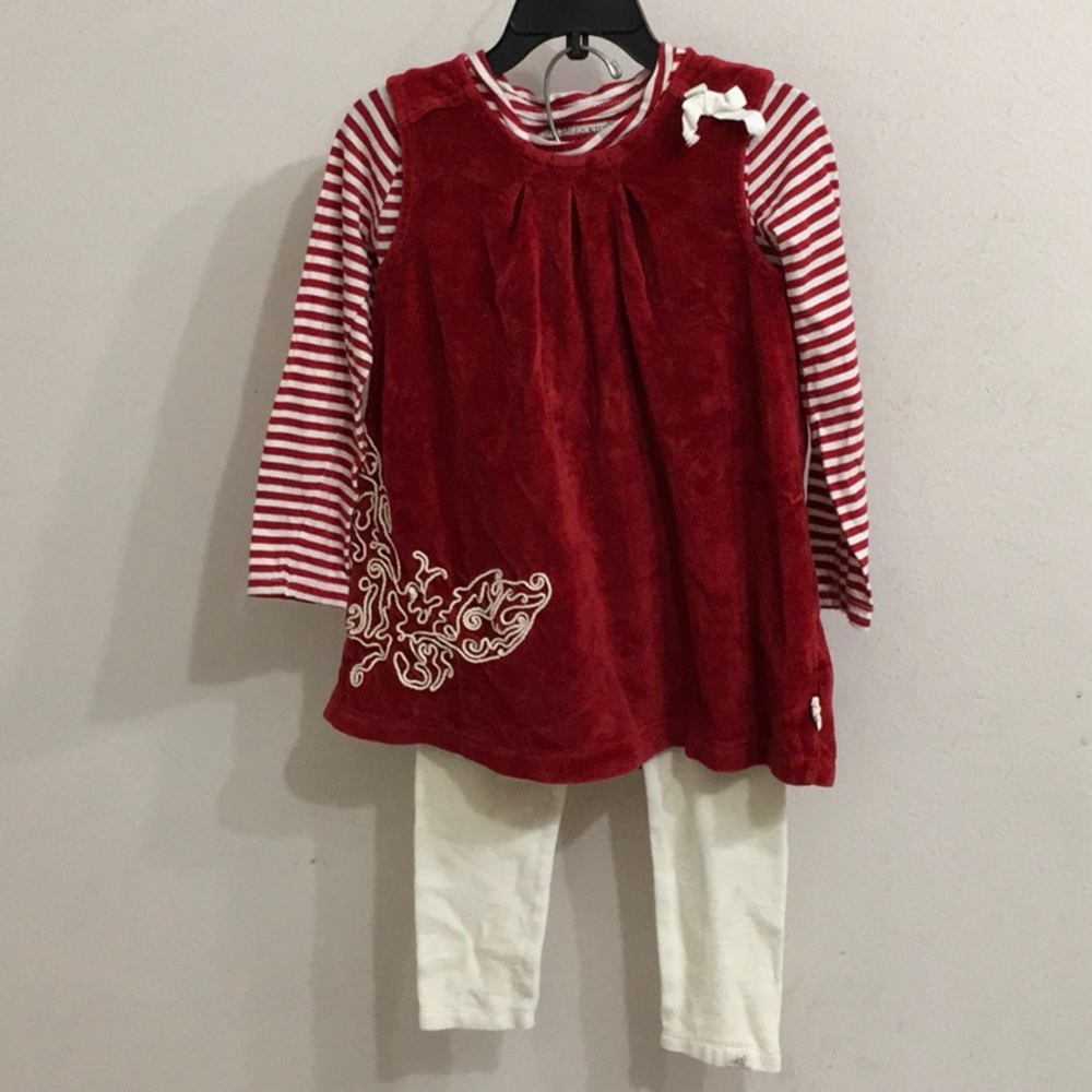 Burt’s Bees Baby Girls Toddler Red and Ecru Velour Jumper Dress Set